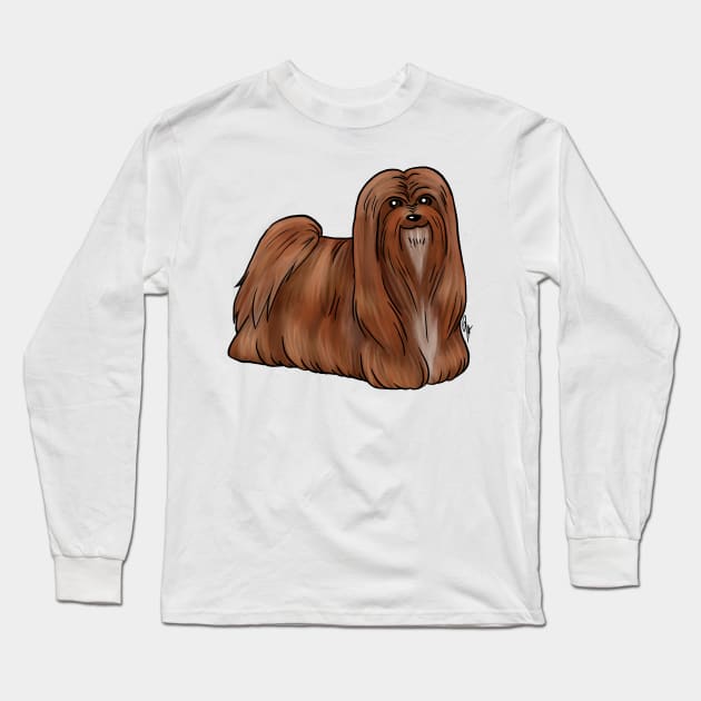 Dog - Lhasa Apso - Red Long Sleeve T-Shirt by Jen's Dogs Custom Gifts and Designs
